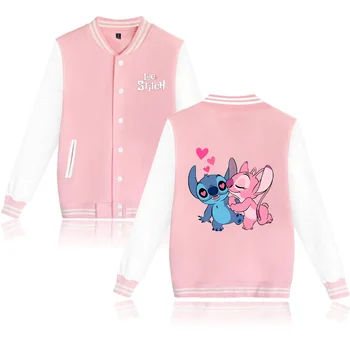 Jaqueta Bomber Bordada Masculina: Estilo e Conforto para Primaveras e Outonos 10 Lilo Stitch Varsity Baseball Bomber Jacket Men Women Hip Hop Harajuku Jackets Kids Boys Girls Single Coats