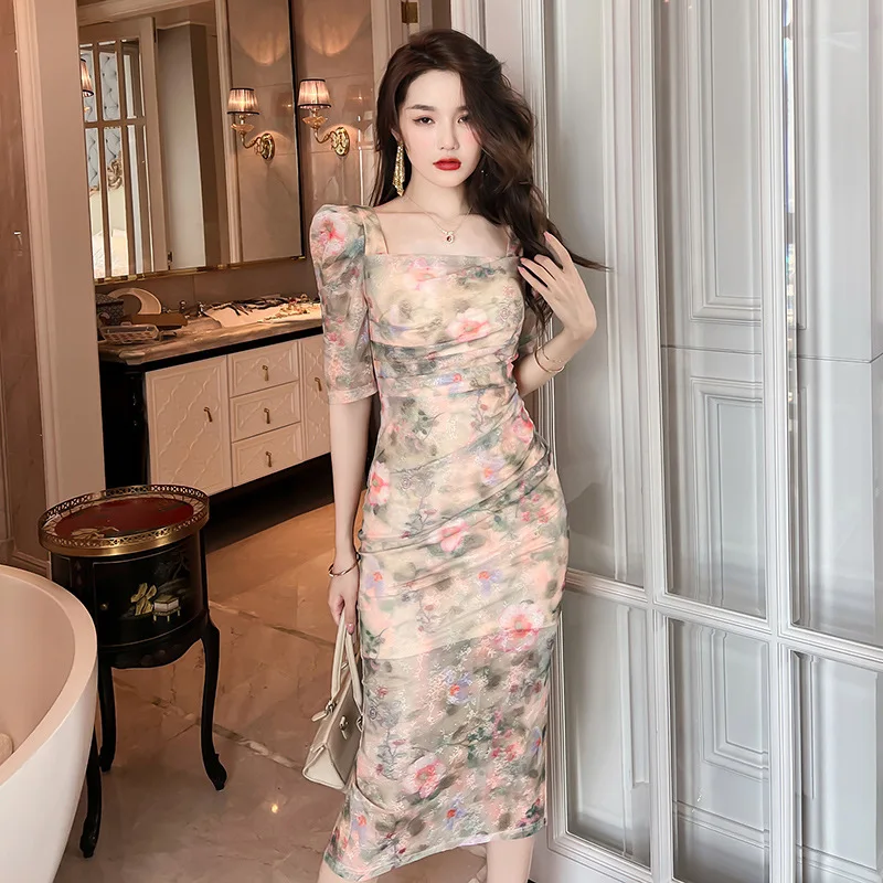 2023 Summer Vintage Elegant Sexy Party Mesh Dresses High End Women Dress Square Collar Half Sleeve Print Bodycon Dress Vestidos
2023 Summer Vintage Elegant Sexy Party Mesh Dresses High End Women Dress Square Collar Half Sleeve Print Bodycon Dress Vestidos
