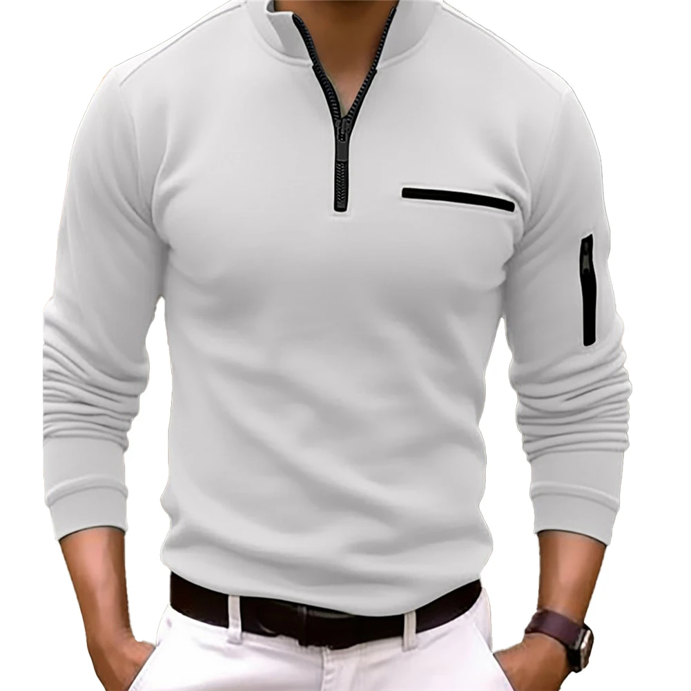 

Comfy Hot New Stylish Fashion T-shirt Mens Male Pullover Top Daily Easy Care Lapel Long Sleeve Solid Color Sport