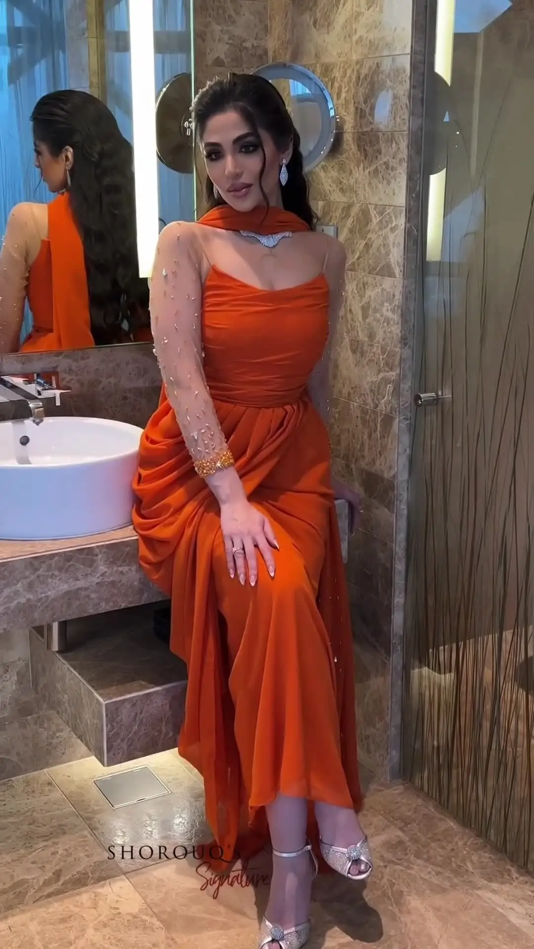 Orange Chiffon Beaded Long Sleeves Prom Dresses Strapless Ankle Length Saudi Arabia Women's Formal Occasion Dress Evening Dress
Orange Chiffon Beaded Long Sleeves Prom Dresses Strapless Ankle Length Saudi Arabia Women's Formal Occasion Dress Evening Dress