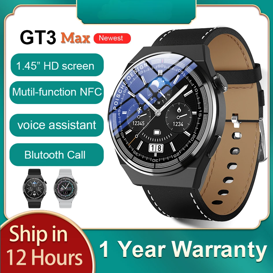 

NEW GT3 MAX Round Smartwatch 1.45" High-definition Color Screen NFC Bluetooth Call Waterproof Men Smart Watches For Huawei GT3