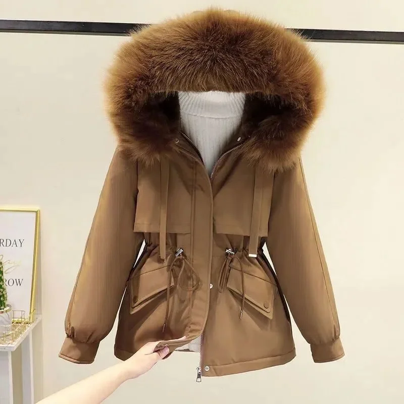 

2023 New Women Winter Parkas Fur Collar Loose Slim Warm Wool Liner Hooded Parka Coat Female Down Jacket Outwear