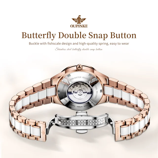 PINKE-Montre mécanique vissée pour femme, bande céramique, cadran circulaire arc-en-ciel, bracelet, mouvement importé, coffret cadeau, marque originale 2