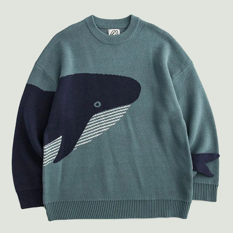 Hip Hop Men's Knitted Sweater Harajuku Cartoon Lonely Whale Print Jumper Casual Loose Fashion Oversized Pullover Vintage Sweater
Hip Hop Men's Knitted Sweater Harajuku Cartoon Lonely Whale Print Jumper Casual Loose Fashion Oversized Pullover Vintage Sweater