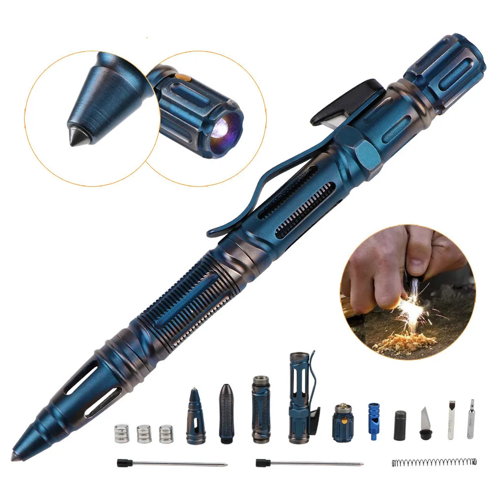 

7-In-1 Outdoor EDC Multi-Function Self Defense Tactical Pen With Emergency Led Light Whistle Glass Breaker Outdoor Survival