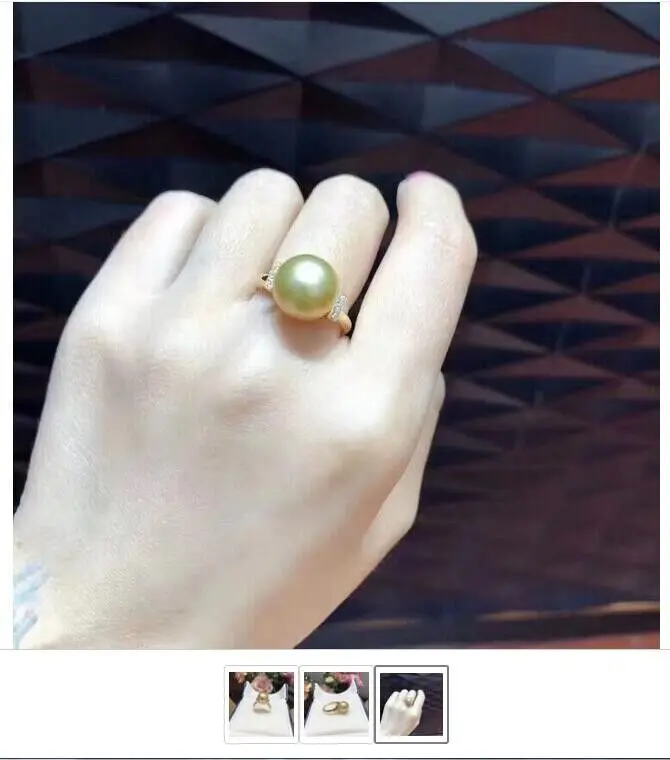 

Gorgeous real HUGE AAAA 11-10mm Round natural south sea Golden pearl ring 925s