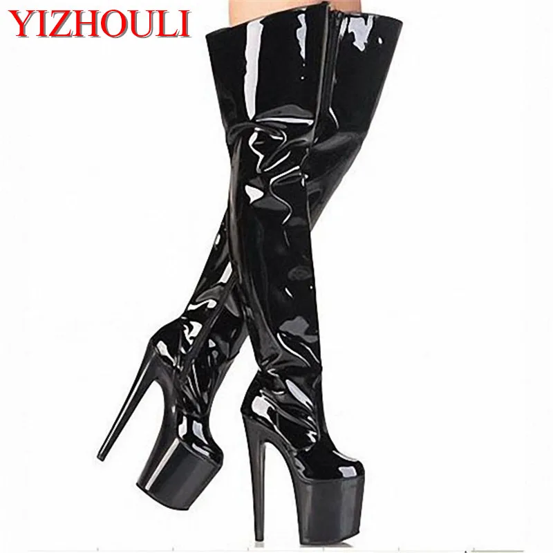 

New high boots to the thigh, spring and autumn 20 cm high heels sexy stage show runway use knee super dance shoes