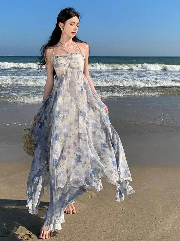 2024 New Summer French Fashion Women Blue Flower Elegant Halter Bandage Dresses Holiday Birthday Backless Prom Evening Sundress
2024 New Summer French Fashion Women Blue Flower Elegant Halter Bandage Dresses Holiday Birthday Backless Prom Evening Sundress