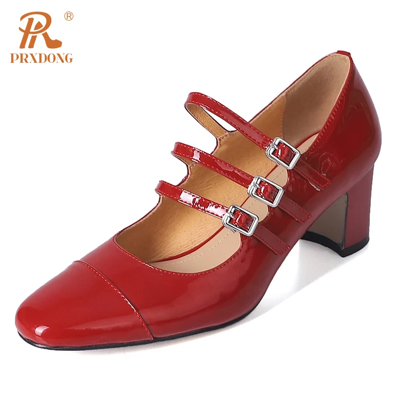 

PRXDONG New Classics Mary Janes Shoes Woman Pumps High Heels Genuine Leather Spring Summer Red Silver Dress Party Female Shoes
