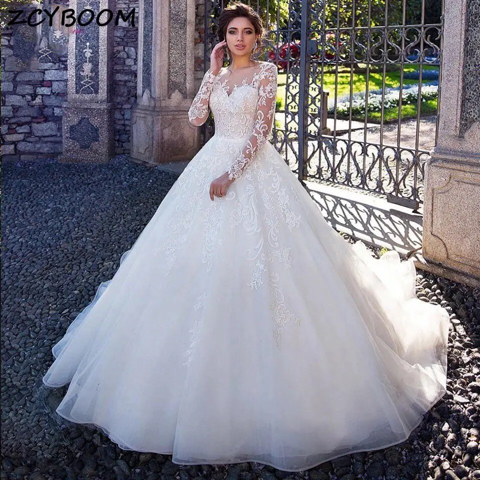 

Sexy Lace Appliques Sweetheart A Line Wedding Dresses 2024 Buttons Long Sleeves Sweep Train Tulle Gorgeous Bride Gowns For Women