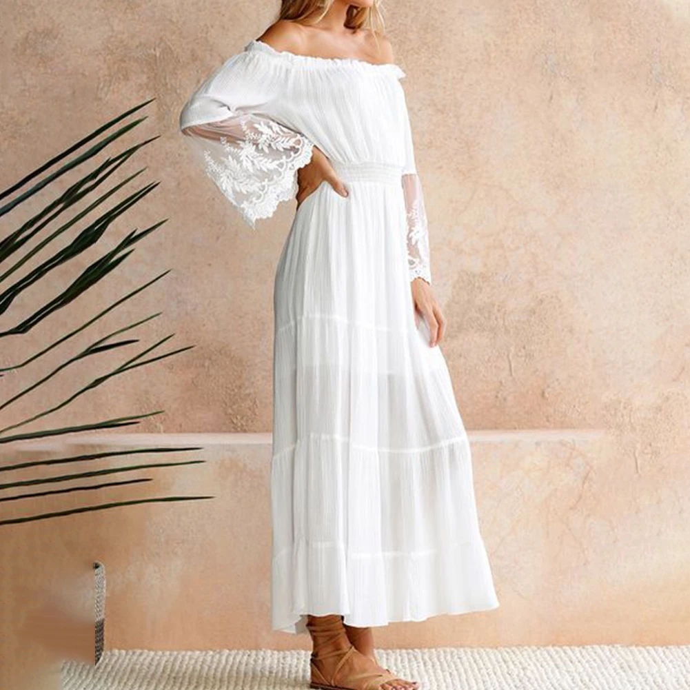 Stylish Bohemian Style Strapless Beach Dress for Women White Lace Loose Fit Long Sleeve Dress for Parties and Weddings
Stylish Bohemian Style Strapless Beach Dress for Women White Lace Loose Fit Long Sleeve Dress for Parties and Weddings