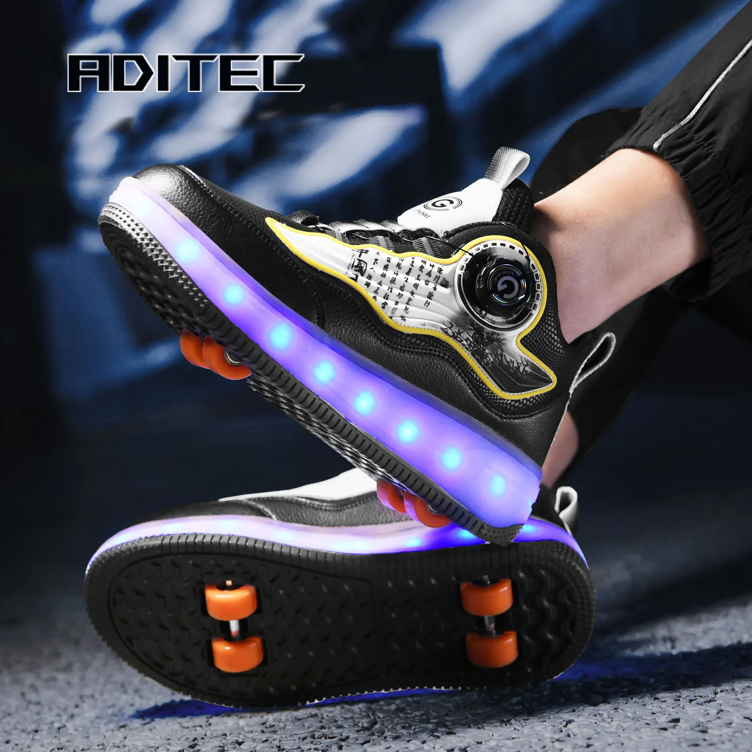 

Roller skates for kids. Outdoor training shoes. Creative gifts for boys and girls. Two-row, four-wheeled parkour shoes