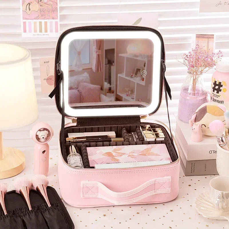 Makeup Train Case with 3 Color Adjustable Brightness LED Mirror Cosmetic Travel Case Adjustable Dividers Toiletry Bag for Lady
Makeup Train Case with 3 Color Adjustable Brightness LED Mirror Cosmetic Travel Case Adjustable Dividers Toiletry Bag for Lady