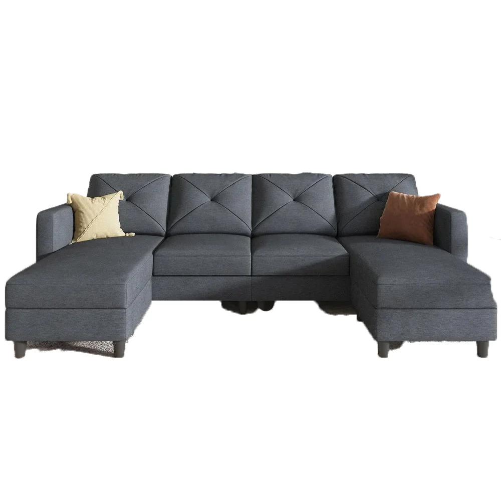 Sofa U Shaped Convertible Sectional 4 Seat Sofa With Double Chaises For Living Room, Bluish Grey Lazy Couch Bedroom Furniture
Sofa U Shaped Convertible Sectional 4 Seat Sofa With Double Chaises For Living Room, Bluish Grey Lazy Couch Bedroom Furniture