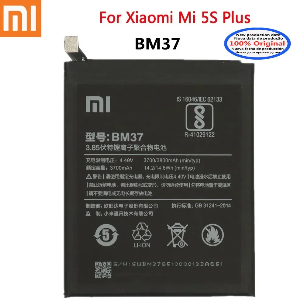 

New Xiao mi 100% Original Battery BM37 For Xiaomi Mi 5S Plus MI5S Plus 5sPlus High Quality Phone Battery Bateria Deliver Fast