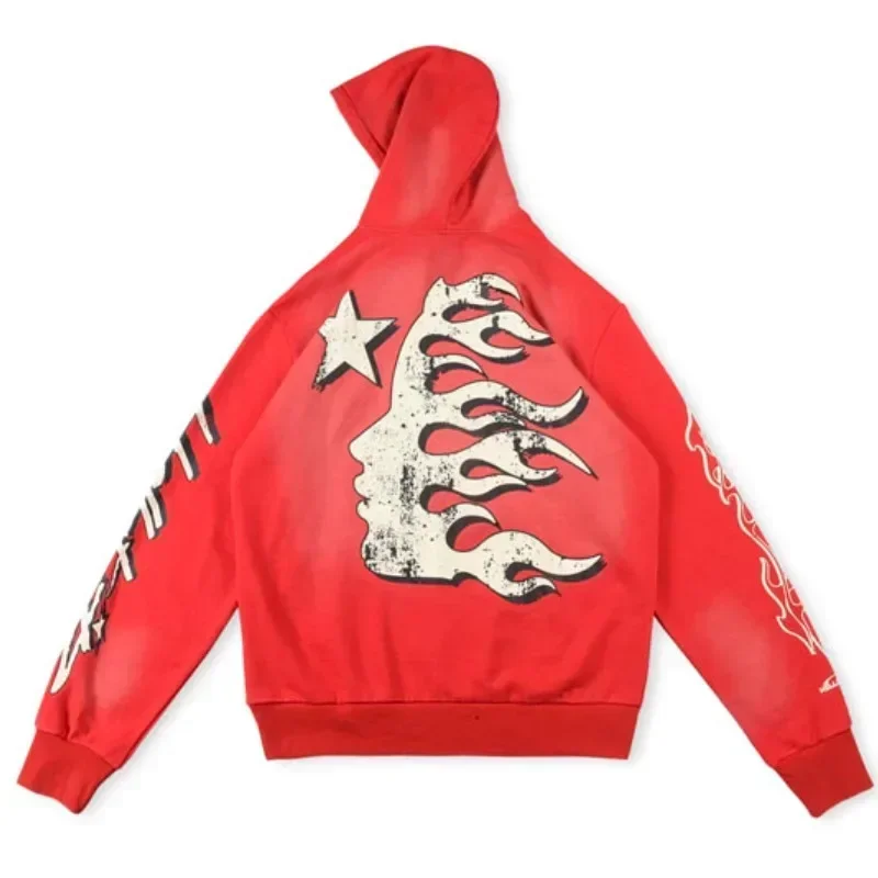 

2024ss Washed Hooded Pullover Oversized Pure Cotton Men Women 1:1 Hellstar Hooded Red Sweatshirt Suits