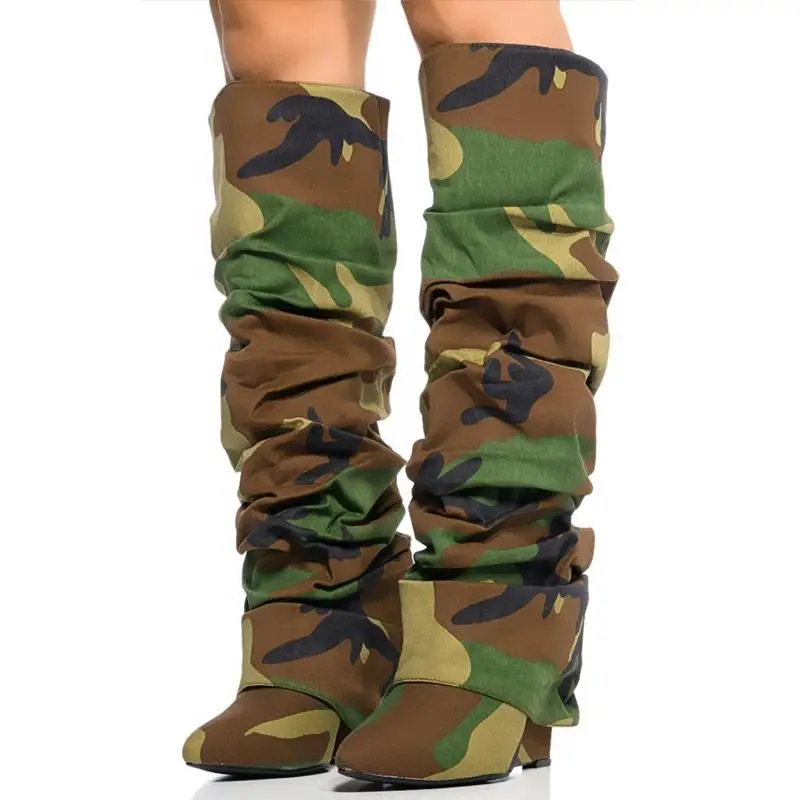 Camouflage Army Green Color Knee High Boots Women Patchwork Stiletto Fashion Pleated Wedge Heels Long Thigh high boots Shoes
Camouflage Army Green Color Knee High Boots Women Patchwork Stiletto Fashion Pleated Wedge Heels Long Thigh high boots Shoes