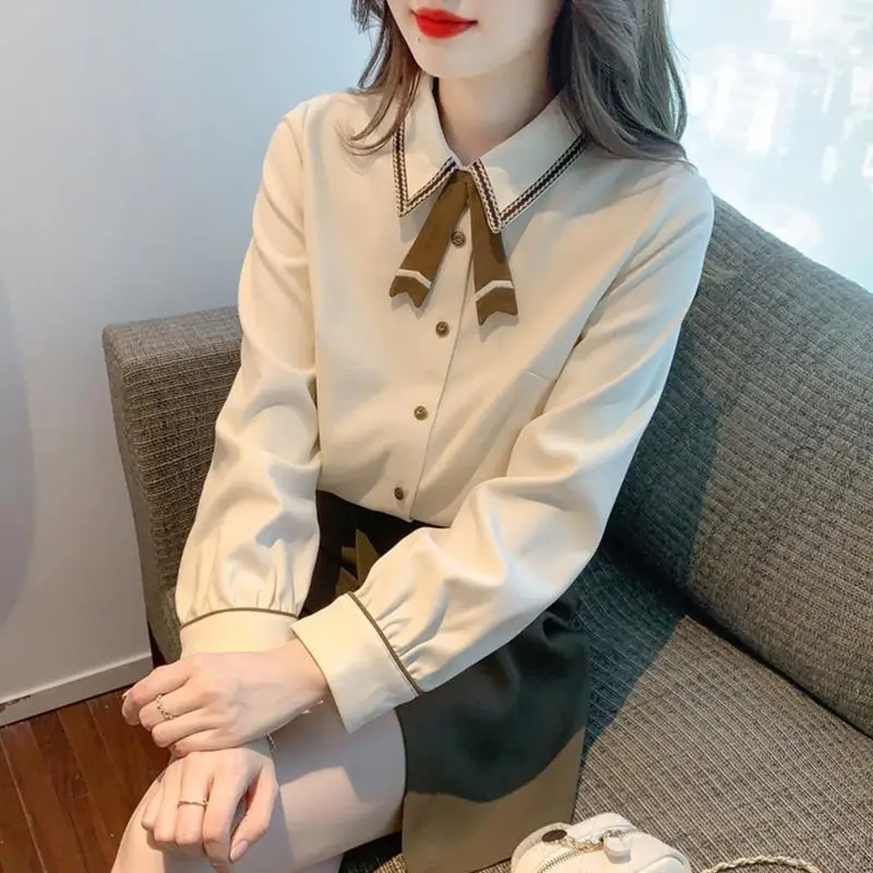 2024 Women Spring Autumn New Clothes Long Sleeve Bow Shirt Female Solid Color Casual Shirts Ladies Single Breasted Blouses E751 
2024 Women Spring Autumn New Clothes Long Sleeve Bow Shirt Female Solid Color Casual Shirts Ladies Single Breasted Blouses E751