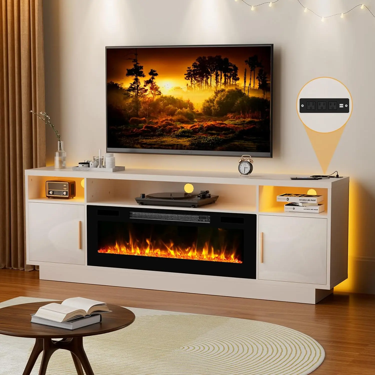 70'' TV Stand with 36'' Fireplace-LED Light Entertainment Center for 75 inch TV-White TV Cabinet with Storage, Modern TV Console
70'' TV Stand with 36'' Fireplace-LED Light Entertainment Center for 75 inch TV-White TV Cabinet with Storage, Modern TV Console