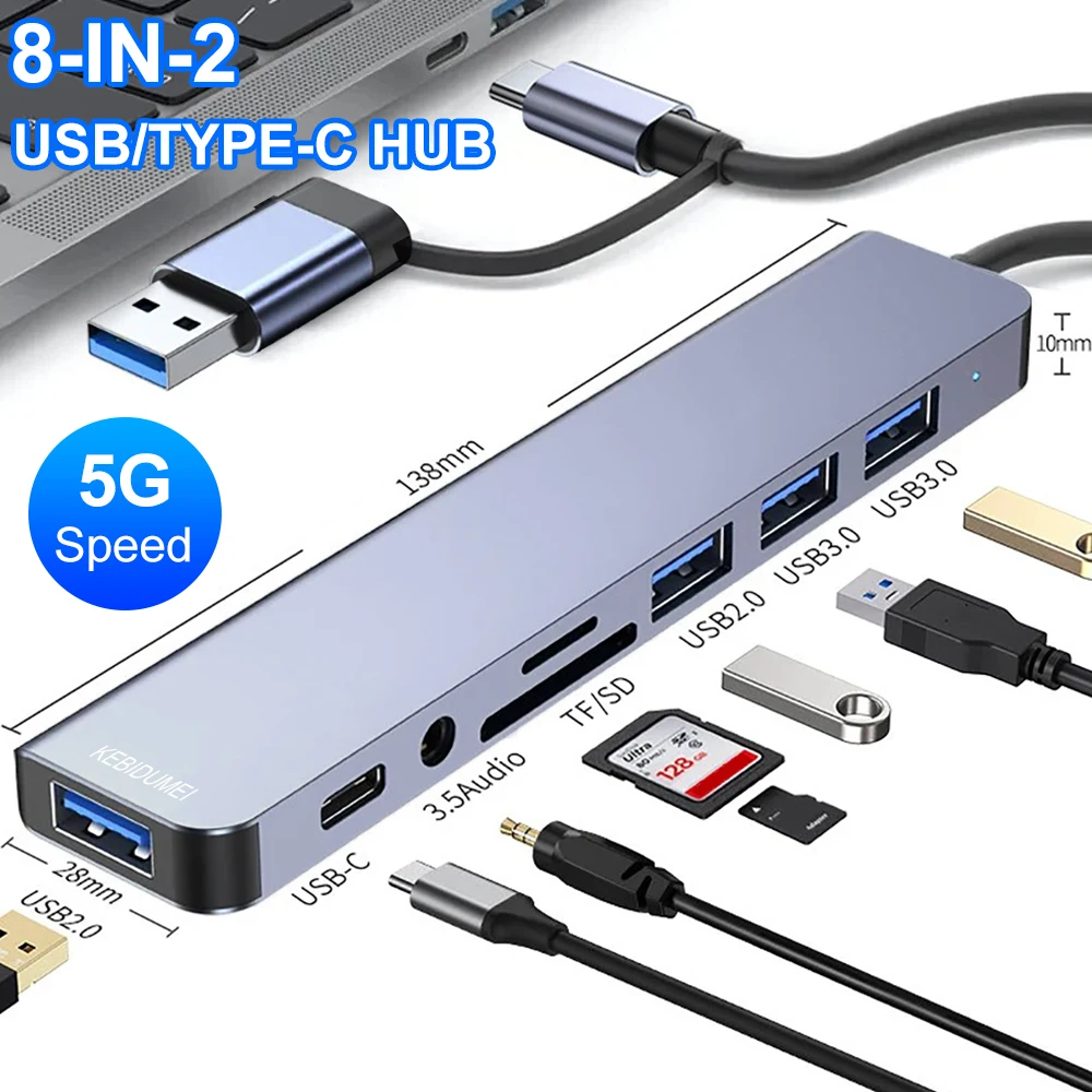 8-IN-2 USB 3.0 HUB TYPE-C HUB USB C Dock Station 5Gbps High Speed Transmission OTG Adapter USB Splitter SD TF 3.5MM For Macbook
8-IN-2 USB 3.0 HUB TYPE-C HUB USB C Dock Station 5Gbps High Speed Transmission OTG Adapter USB Splitter SD TF 3.5MM For Macbook