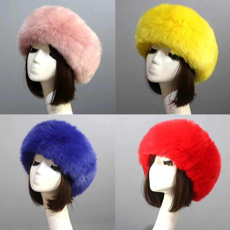 

Fashion Russian Thick Warm Beanies Winter Plush Beanie Cap for Women Headgear Fluffy Faux Fur Hats Empty Top Hat Headscarf