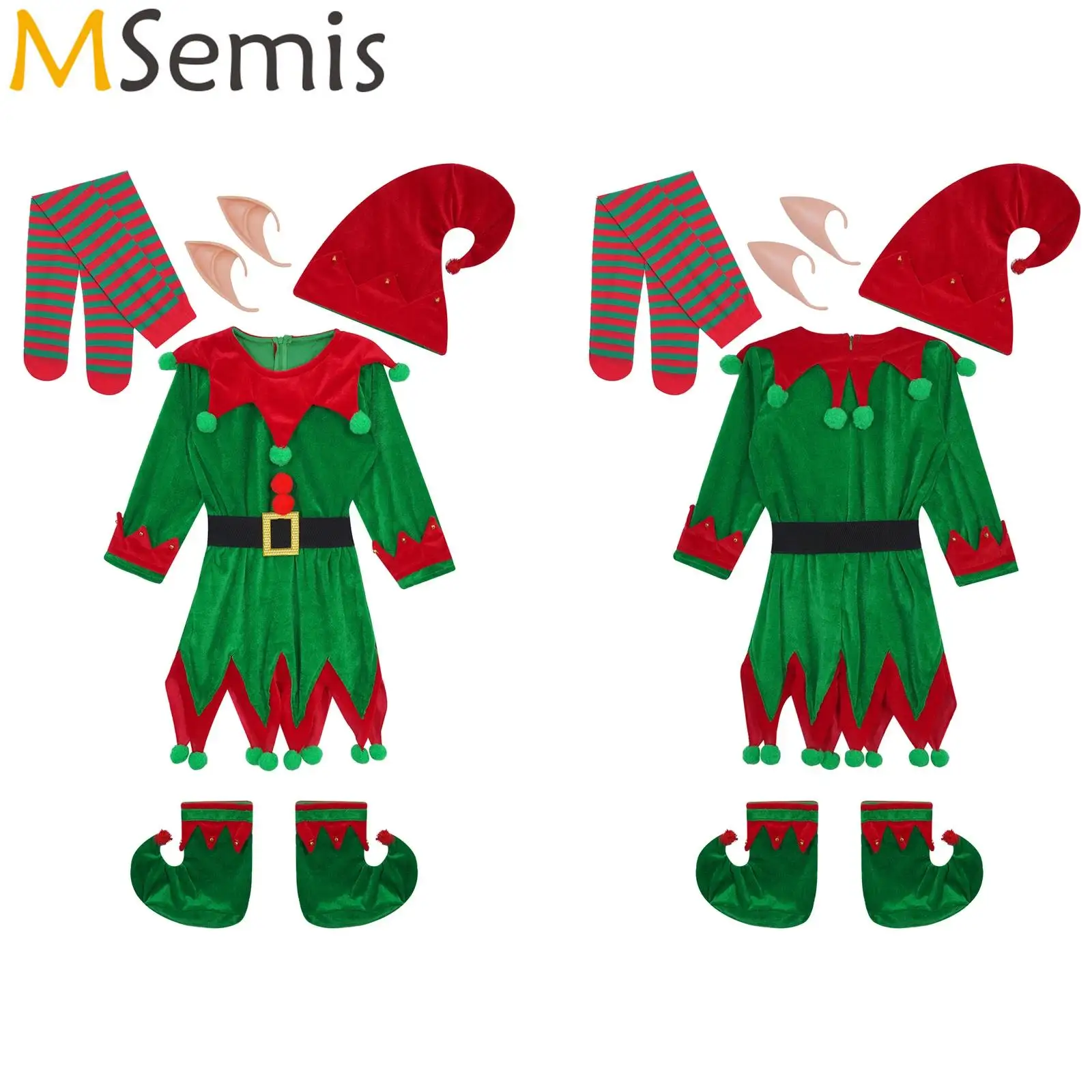 6Pcs Boys Girls Elf Party Christmas Cosplay Costumes Elf Ear Role Play Set Xmas Hat Dress and Shoes Covers Stockings Kids Suit
6Pcs Boys Girls Elf Party Christmas Cosplay Costumes Elf Ear Role Play Set Xmas Hat Dress and Shoes Covers Stockings Kids Suit