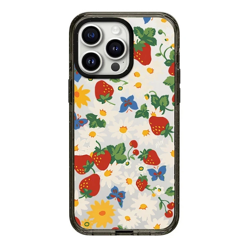 

2.0 Version Acrylic Upgrade Border Flower Strawberry Phone Case Cover for IPhone 11 12 13 14 15 Pro Max Case for IPhone 15 Pro