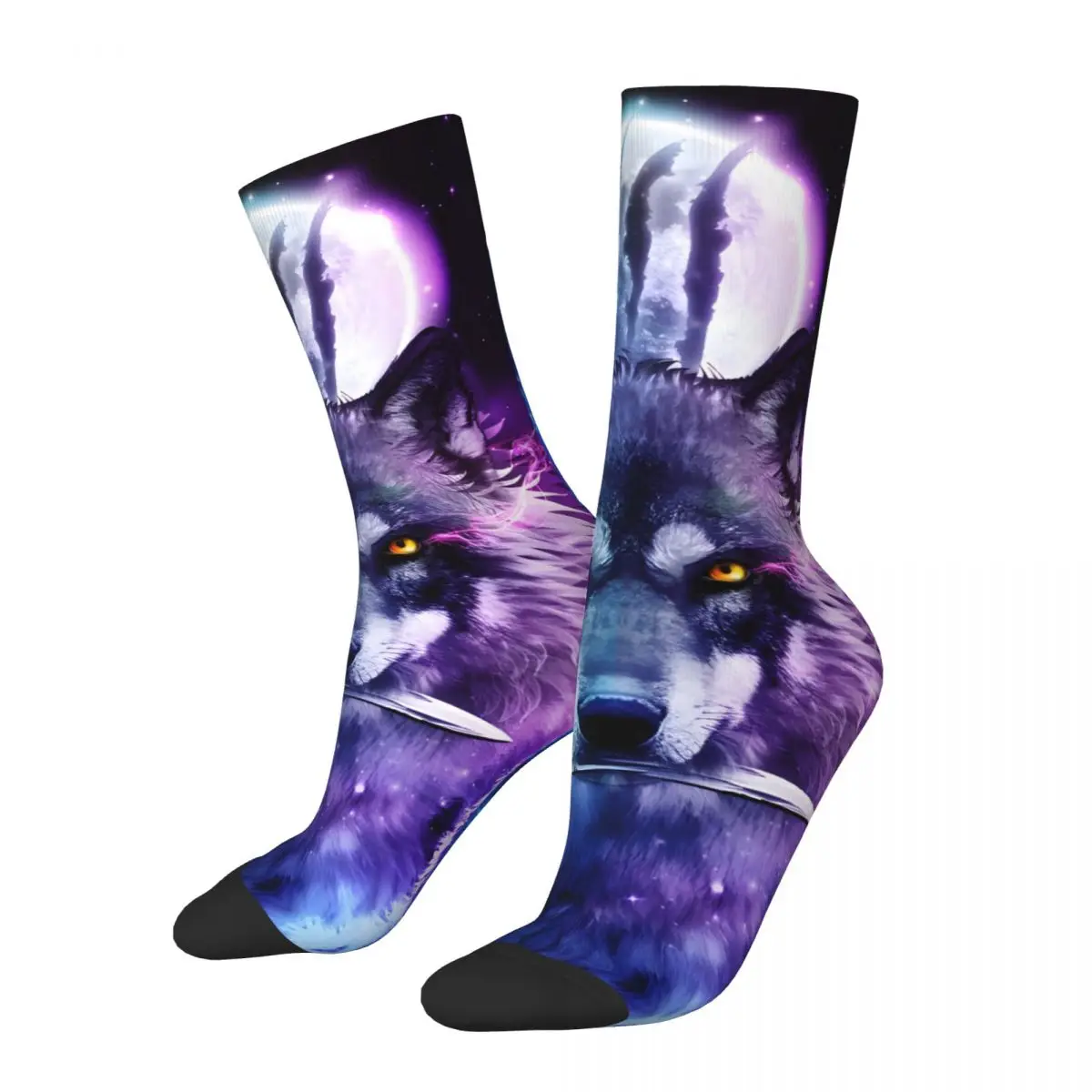 

Сумасшедший компрессионный нож Луна лапа носок для мужчин винтажный Космос галактика волк счастливое качество узор Печатный мальчик носок новинка подарок
