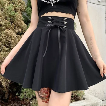 Descubra a Saia Falsa Versátil: Um Toque de Elegância para Todos os Estilos 9 Women's Basic Versatile Flared Casual Mini Skater Skirt High Waisted School Goth Punk Black Skirt Harajuku