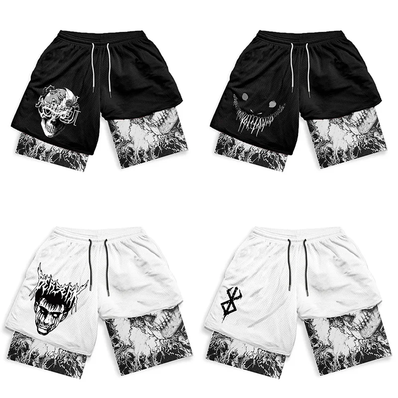 

Stylish Manga Fury 2 in 1 Compression Shorts Men Printed Fashion Loose Casual Workout Jogging Gym Shorts Summer Beach Shorts