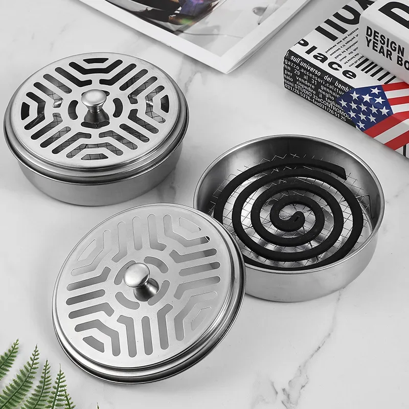 

Portable Stainless Steel Round Rack Plate Modern Spiral Cover Mosquito Coil Holder Tray Incense Insect Repellen Candle Holder