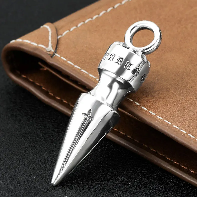 

European and American domineering bullet head pendant for men S925 sterling silver hip-hop personality cross cone pendant for co