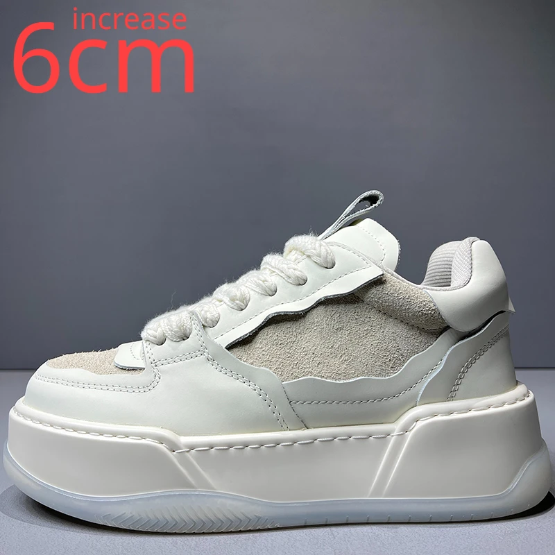 

European/American Heavy Craft Design Ins Tide Fashion Shoes Men Increased 6cm Genuine Leather Thick Sole Casual Sports Shoes Man