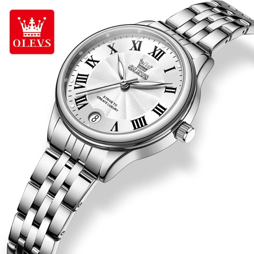 

OLEVS 5600 Quartz Fashion Watch Gift Round-dial Stainless Steel Watchband Calendar Luminous
