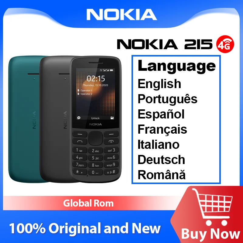 

Global Rom Nokia 215 4G Dual SIM Feature Phone 2.4" 1150mAh Long Standby FM Radio Bluetooth 5.0 Multilingual Push-button Phone