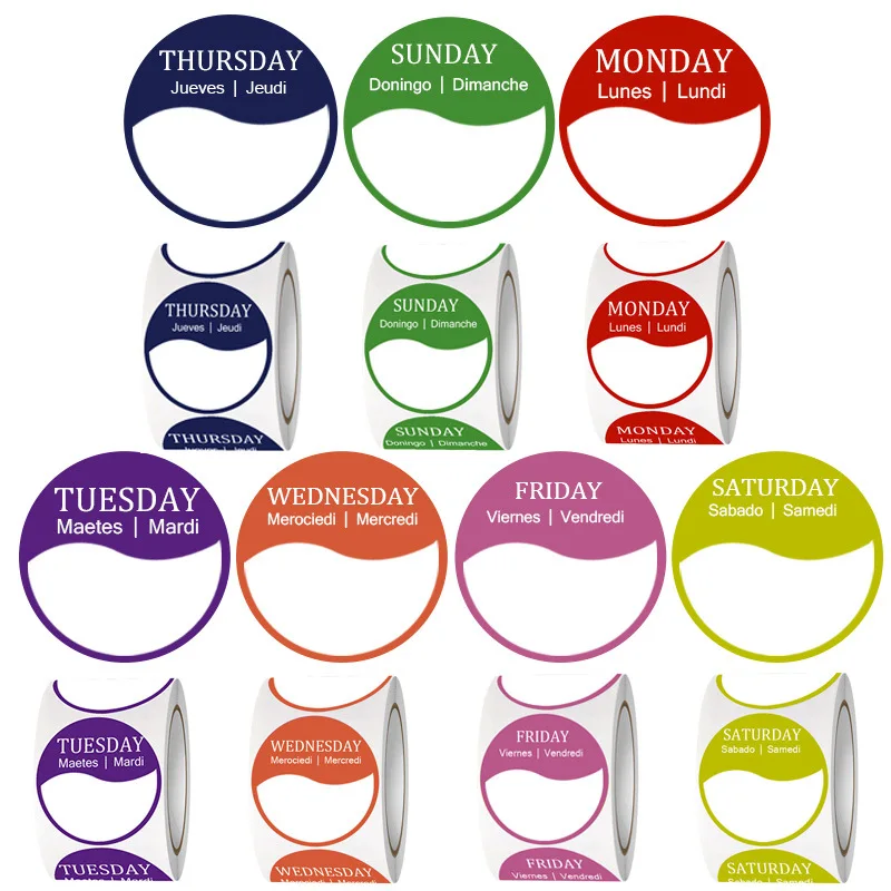 1 Roll=500pcs English Day of The Week Labels Removable Week Stickers Hotel time management catering food packaging Dots Label
1 Roll=500pcs English Day of The Week Labels Removable Week Stickers Hotel time management catering food packaging Dots Label
