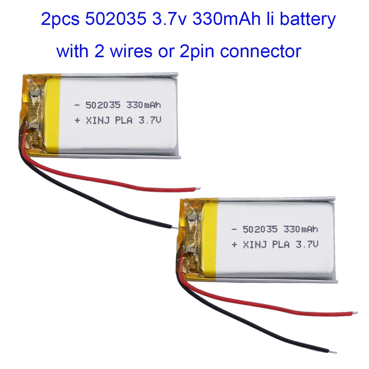 

2pcs 3.7V 330mAh 1.22Wh Li-Polymer Replacement Lipo Rechargeable Battery JST 2Pin 1.0/1.25/1.5/2.0/2.54mm Connector plug 502035