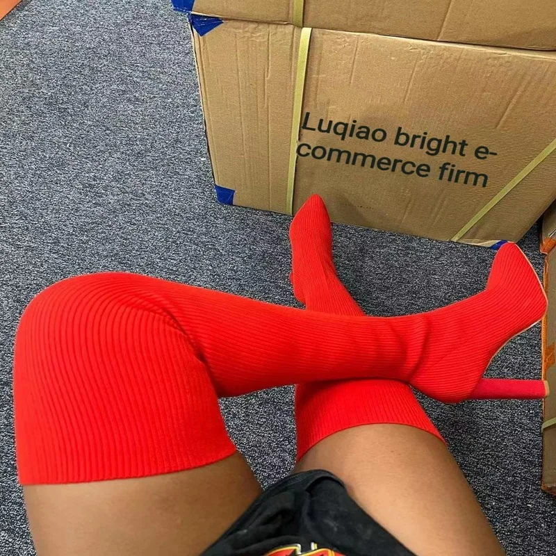 Autumn Winter Pointed Toe Thick Heel Knitted Over-the-knee Boots Women's Large Size Elastic Wool Socks Boots for Women 2022 New
Autumn Winter Pointed Toe Thick Heel Knitted Over-the-knee Boots Women's Large Size Elastic Wool Socks Boots for Women 2022 New