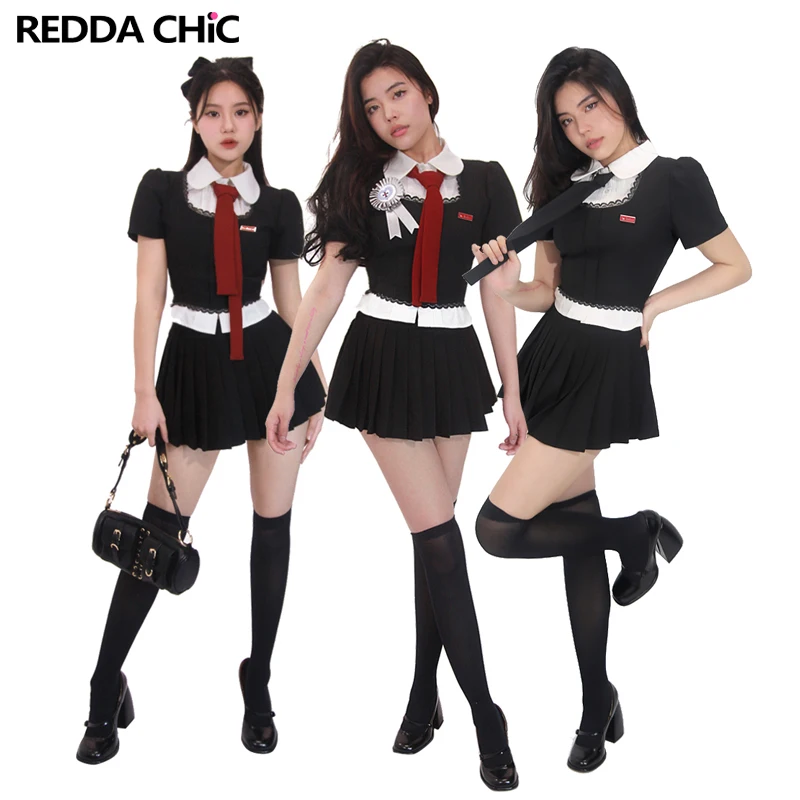 REDDACHiC Preppy Style 2-piece Women Skirt Set Short Sleeves Lace Trim Shirt Top Pleated Mini Skirt Summer New JK School Uniform
REDDACHiC Preppy Style 2-piece Women Skirt Set Short Sleeves Lace Trim Shirt Top Pleated Mini Skirt Summer New JK School Uniform