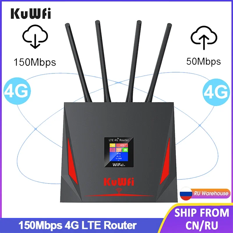 KuWfi 150Mbps Unlocked 4G LTE Router Wireless Wifi Router Wi-Fi Hotspot External Antenna with SIM Card Slot RJ45 WAN USB Port
KuWfi 150Mbps Unlocked 4G LTE Router Wireless Wifi Router Wi-Fi Hotspot External Antenna with SIM Card Slot RJ45 WAN USB Port