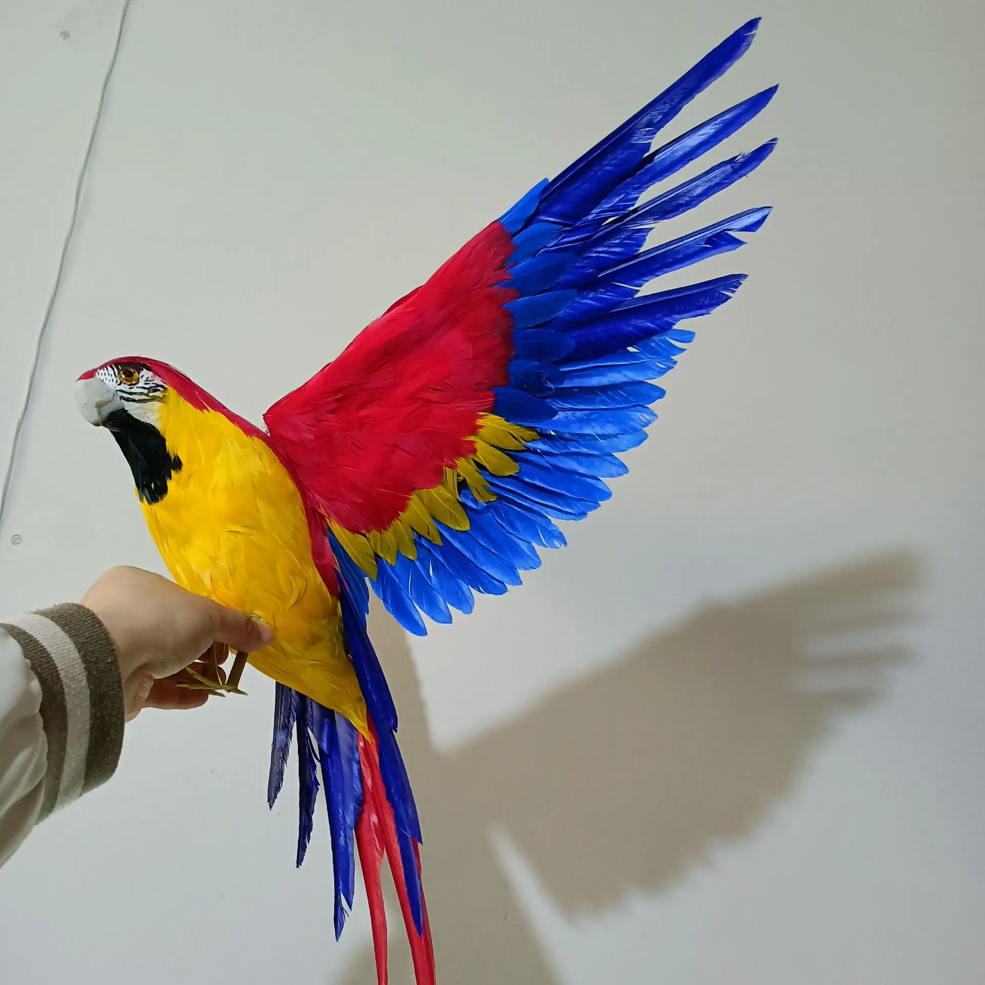 

big red and yellow wings foam&feather parrot model home garden decoration,gift about 42x60cm d2760
