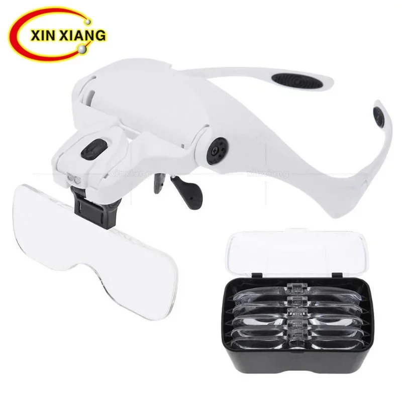 

Headband Illuminated Magnifier Lamp Magnifying Glass With Led Light 1X 1.5X 2X 2.5X 3.5X Soldering Magnifier Backlit Glasses