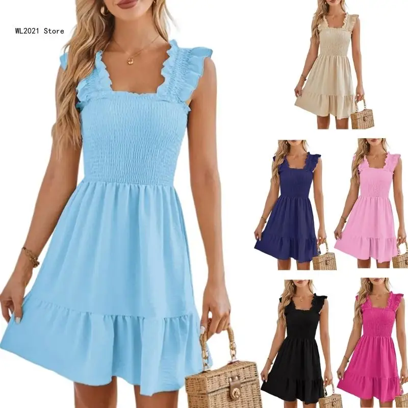 Womens Casual Sleeveless Square Neck Dress Smocked Ruffle Backless Bohomian Short Dress 2024 Delicate Short Dress
Womens Casual Sleeveless Square Neck Dress Smocked Ruffle Backless Bohomian Short Dress 2024 Delicate Short Dress