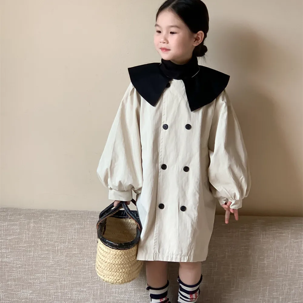 Autumn Kids windbreak Girls contrast color Turn-down collar Trench jacket children double-breasted puff sleeve long wind coat
Autumn Kids windbreak Girls contrast color Turn-down collar Trench jacket children double-breasted puff sleeve long wind coat