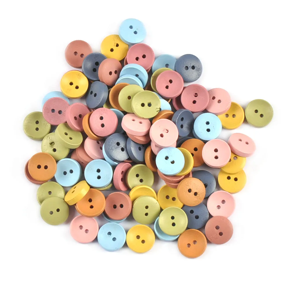 

50Pcs Mixed Color 2Holes Round Wooden Buttons For Scrapbook Crafts Sewing Accessories Home Decor Handmade Supplies 15/20/25mm
