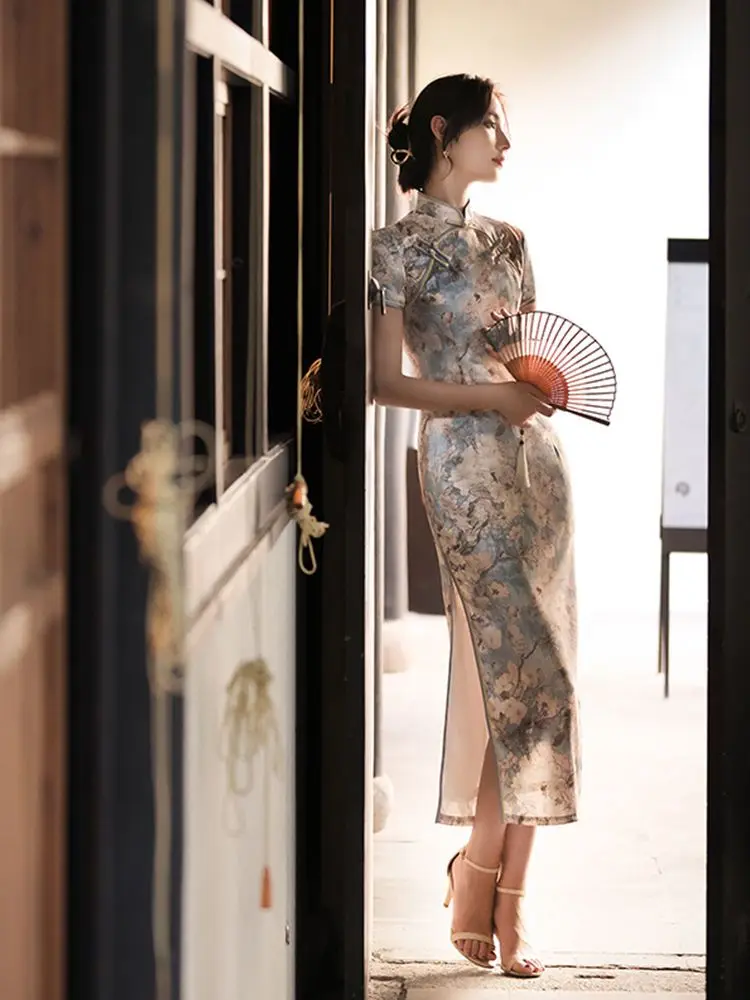

Old Shanghai Cheongsam 2024 New Summer Vintage Republic of China Style Young Long Style Qipao Vestidos