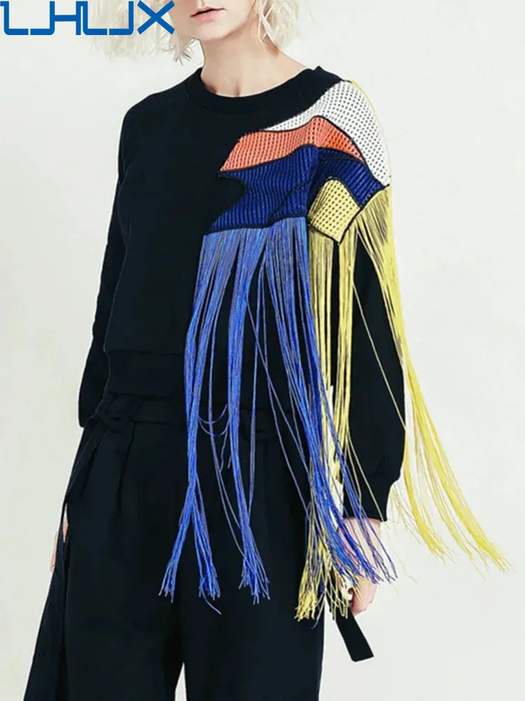 LJHLJX Fashion Women Pullovers Round Collar Long Sleeves Rainbow Tassel Contrast Color Thick Sweatshirt Spring 2024 New AH179
LJHLJX Fashion Women Pullovers Round Collar Long Sleeves Rainbow Tassel Contrast Color Thick Sweatshirt Spring 2024 New AH179