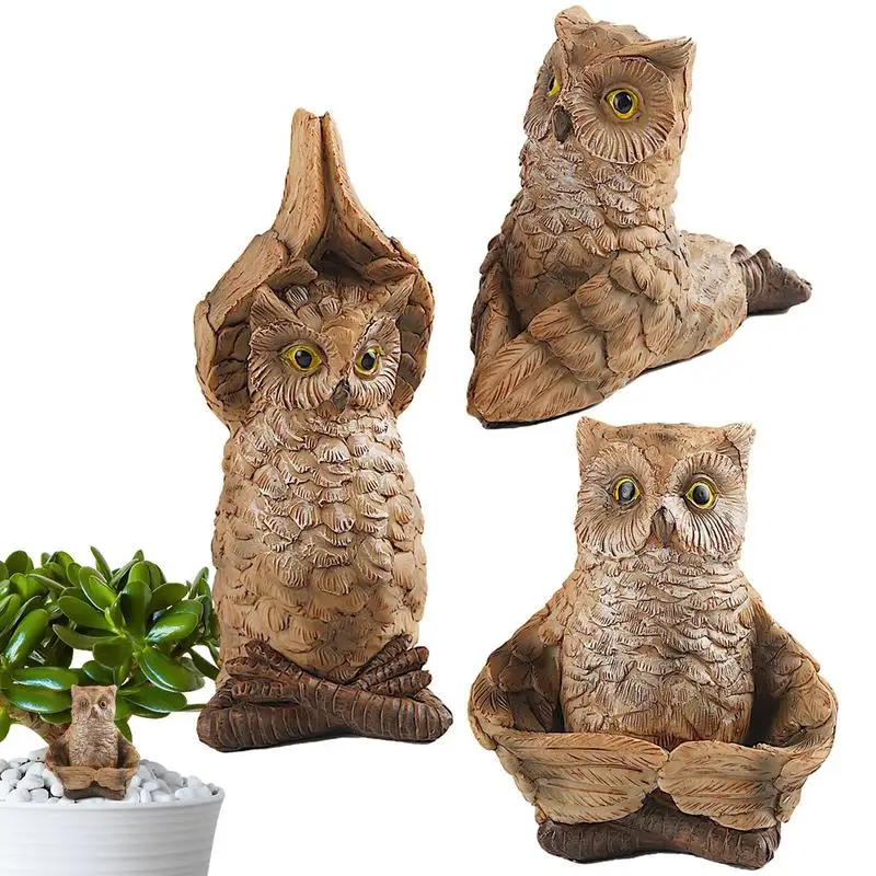 

Resin Owl Statue Decor 3pcs Resin Meditating Buddha Owl Figurine Decor Indoor Outdoor Art Ornament Figure Owl Sculpture For Home