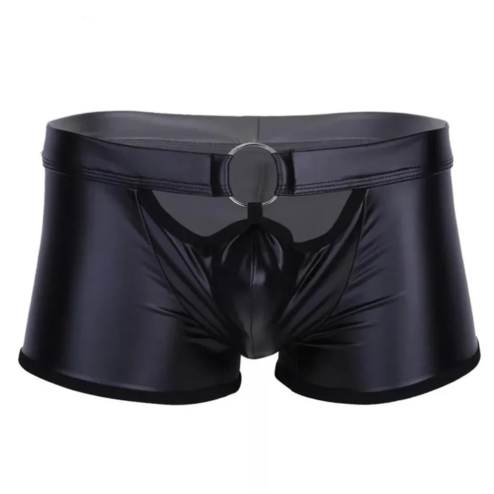 

Sexy Men Boxers Faux Leather Oil Shiny Underwear Hollow Temptation Brief Low Rise Shorts Underpants Seduction Erotic Lingerie