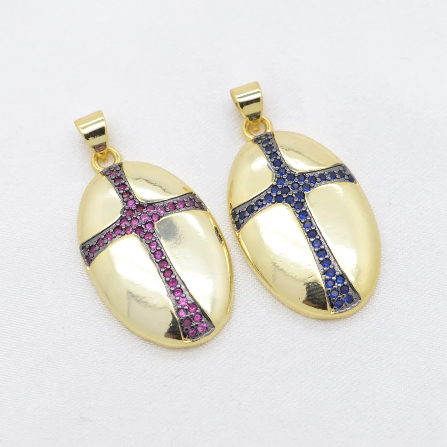 

Handmade Jewelry Accessories Gold Color Oval Brass Cross Charms Inlay CZ for Women Men Choker DIY Necklace Chain Pendant 2 Pcs